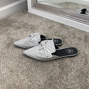 Black and White Bow Striped Flats